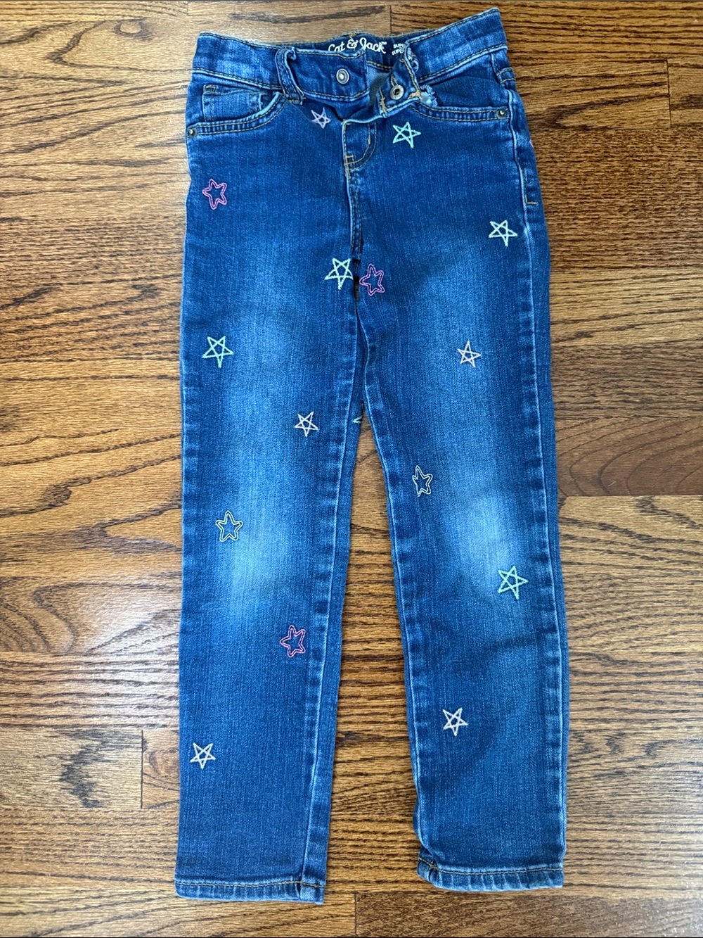 Cat & Jack Blue Skinny Jeans with Multicolor Star Embroidery
